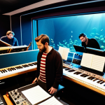 Behind-the-Scenes Music Creation**

"A team of composers and musicians collaborating in a modern recording studio, surrounded by instruments and sound equipment, fully clothed, appropriate attire, safe for work, perfect anatomy, natural proportions, professional lighting, high quality. The scene suggests the creation of music for a children's animated show, with sheet music featuring whimsical underwater themes. Focus on collaboration and creative energy. Modest attire, professional environment, family-friendly."

**