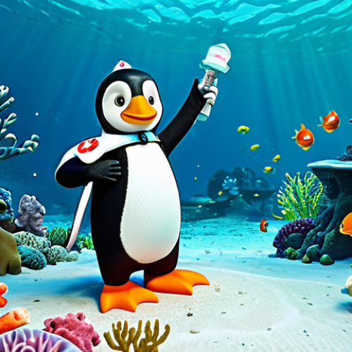 Home 19 **
"Peso the penguin, a medic from the Octonauts, wearing his full medic uniform, tending to an injured seahorse in a vibrant coral reef environment, fully clothed, appropriate attire, safe for work, family-friendly, perfect anatomy, correct proportions, natural pose, well-formed hands, proper finger count, professional illustration, high quality, cheerful expression."
**