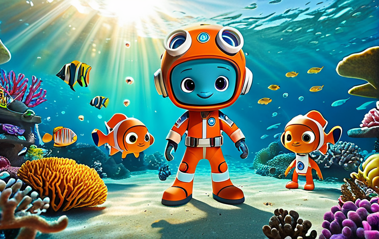옥토넛 탐험 스토리와 관련된 서적 - **
"The Octonauts team (Barnacles, Kwazii, Peso) exploring a vibrant coral reef, fully clothed in t...